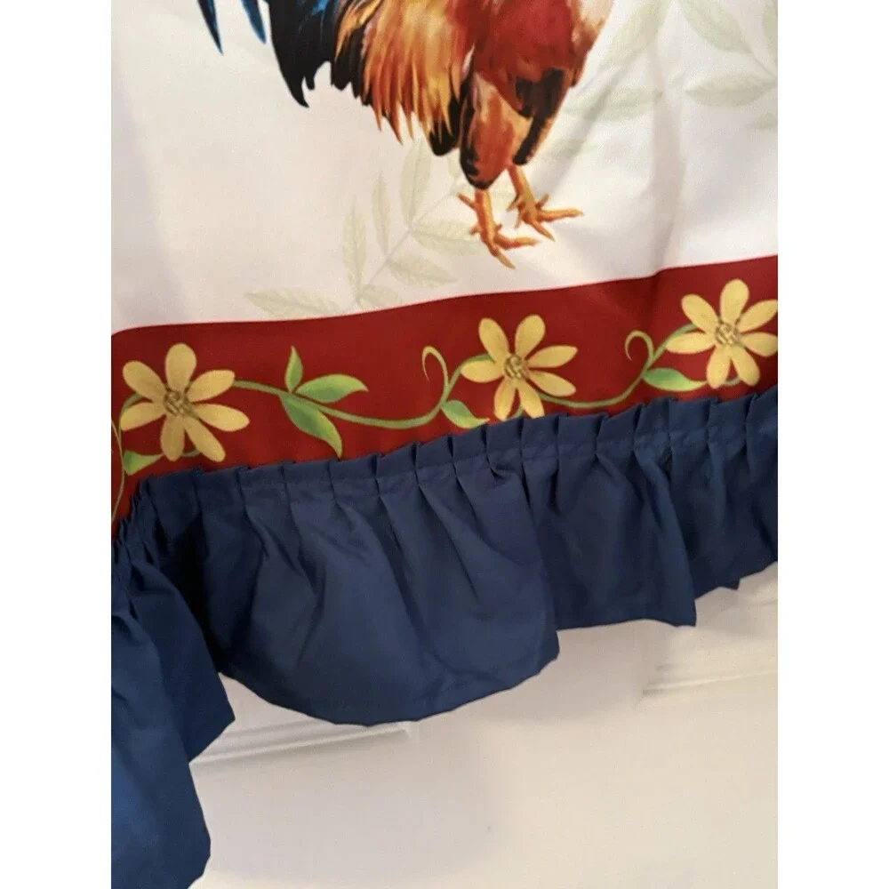 Vintage Rooster And Sunflowers Curtain Ruffle Panels Set 26